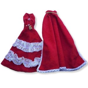 Barbie Clone Handmade Fashion Dress Cloak & Set Red Christmas Holiday Velour Vtg